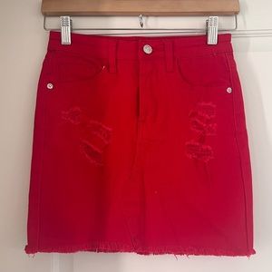 Pretty Little Things Red Distressed Jean Skirt Size 2